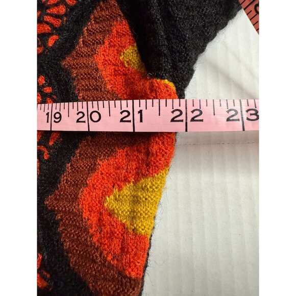 Teacher Long Knit Sweater Black Multicolor Floral Jacquard Pattern L Boho Artsy - Picture 7 of 9